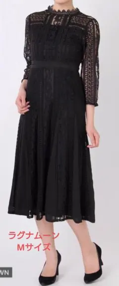 LAGUNAMOONラグナムーンLADYMIXレースフレアーワンピースMネイビー