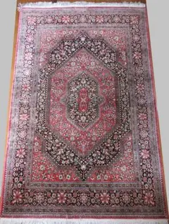 109万ノット 本物 シルク ペルシャ絨毯 クム産 メダリオン柄 植物柄