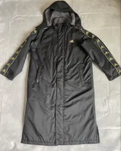 adidas ロングベンチコート フード付き ボアフリース Sサイズ 黒