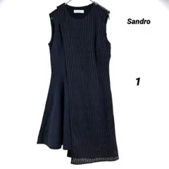 極美品 Sandro アシンメトリーレースワンピース 1 ネイビー 結婚式のサムネイル