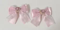リボン型ヘアクリップ ピンク 2個セット
