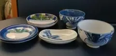 【源右衛門】染付かぶ絵飯碗　有田焼染付かぶ絵　小皿　セットのサムネイル