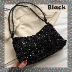 スパンコール ハンドバッグ 肩掛け ブラック 黒 結婚式 パーティー 新品 人気