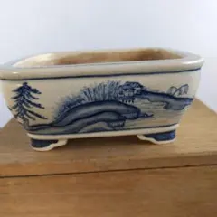 逸品 市之倉石州 本人作 紫泥象嵌額入染付山水図 盆栽鉢 豆鉢 - メルカリ