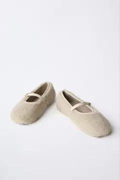 【新品未使用】ZARA ザラ ストラップ付ファー バレリーナシューズ フラット靴