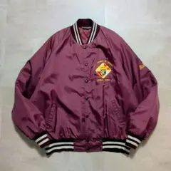 80s90s VintageUSA製ナイロンスタジャンXXL刺繍中綿バーガンディ