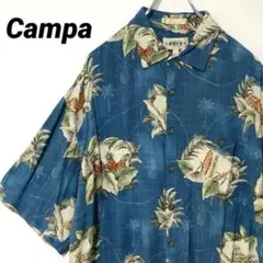 T-1021 Campa Moda アロハシャツ パイナップル 半袖 XL 青のサムネイル