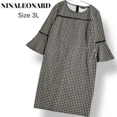 NINA LEONARD 大きいサイズ 千鳥柄 ハウンドトゥースワンピース 3L