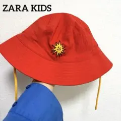 ZARA KIDS ザラキッズ 太陽パッチ バケットハット レッド あご紐付