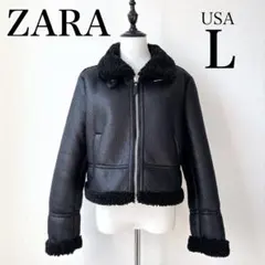 Zaraフェイクムートンxl黒 レザー ジャケット ボア襟 ZARA ザラ 3rd型 フェイクムートンジャケット ボア 黒 XL