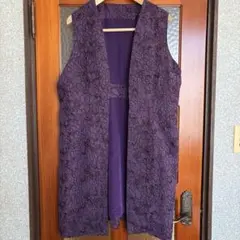 レディース ジレ ロングベスト パープル系