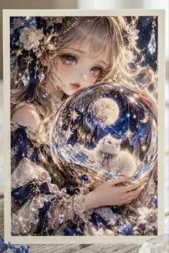 デジタルスピリチュアルアート 神秘の月と星猫 ねこ開運 ポストカード