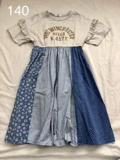 【2点まとめ】パッチワーク　ドッキングワンピース/さくらんぼ柄刺繍ブラウス