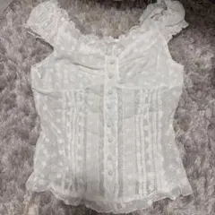 ホワイト フリル 半袖ブラウス SHEIN