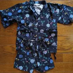 甚平 黒地に多色の柄 110cm