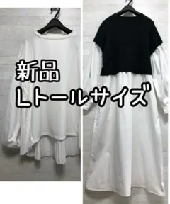 新品☆Lトールサイズ♪異素材ドッキングチュニック＆シャツワンピ♪☆Q290
