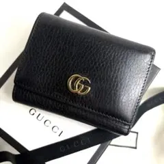 良品✨グッチ 3つ折り財布 マーモント シュリンクレザー ブラック ゴールド