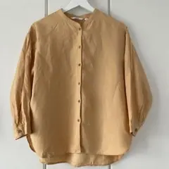 ユニクロ　リネン ブレンド バンドカラー シャツ 7分袖 マスタード　 M
