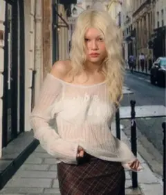 ACLENT オープンワークロゴルーズニット