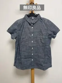 無印良品 ダークブルー 半袖 シャツ