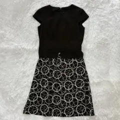 Courreges　クレージュ　半袖ワンピース　Aライン　ドッキング　フレア　M