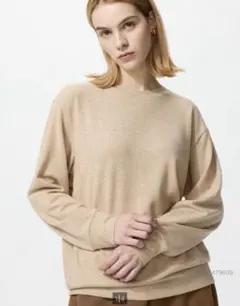 ソフトニットフリースクルーネックT（長袖）　Mサイズ　ベージュ