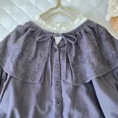 新品★サマンサモスモス ★チャコール＊お花レース襟ブラウス ＊重ね着＊着回し力