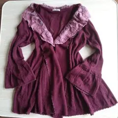 アクシーズファムaxes femmeカーディガン(薄手)レース刺繍フレアスリーブ