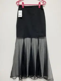 タグ付き　チュールスカート　タイト　ブラック　黒