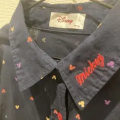 ディズニー ミッキーマウス 総柄 長袖シャツ ネイビー