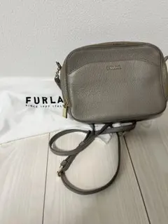 【巾着付き】FURLA グレー レザー ショルダーバッグ