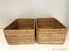 無印良品　重なるラタン長方形バスケット　中サイズ2個