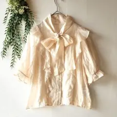 完売品 イング【M】フェミニン フリルボウタイ シアー ブラウス キナリ