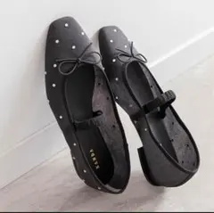 RANDA ビジューシアーフラットパンプス(23cm ブラック)