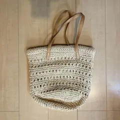 スタジオクリップ　ストロー編み込みかごバッグ 中型 ベージュ　ポケットつき