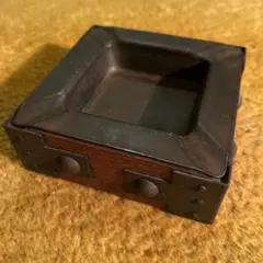 大正昭和レトロ　金属と木製の二重構造アンティーク灰皿