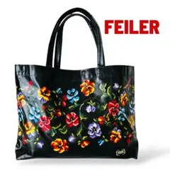 フェイラー《FEILER 》 花柄トートバッグ 黒 ナイロン