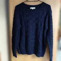 値下げ＊GLOBAL WORK＊ ラメ入りネイビーのフィッシャーマン編みセーター