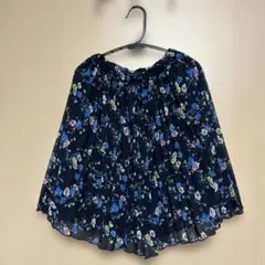 GLOBAL WORK 花柄プリーツスカート ネイビー Lサイズ