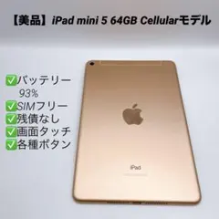 【美品】iPad mini 5 64GB Cellular MUX72J/A
