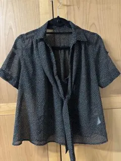 favori ドット柄 半袖ブラウス フロントタイ M