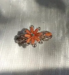バレッタ✽花 オレンジ ゴールド