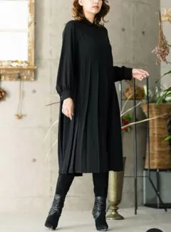 美品 SPECCHIO スペッチオ プリーツ切り替えバンドシャツワンピース 黒のサムネイル