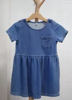 MUJI 無印良品らくらく動けるデニム半袖チュニック　ベビー１００・ライトブルー