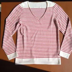 ユリパーク(YURI PARK)☆ボーダー Vネックニット☆ウール