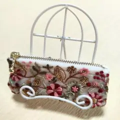 ❋ハンドメイドポーチad ❋インド刺繍リボン　リップケース　印鑑ケース