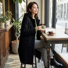 G4950*グリーンレーベルリラクシング☆ウール☆フード☆コート☆濃紺☆36