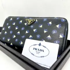 ◆極美品/ギャラ付き◆PRADA 三角ロゴ 長財布 ラウンドファスナー 花柄