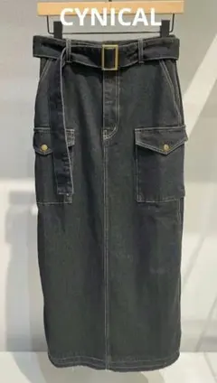 CYNICALシニカルバックプリーツデニムロングスカートブラック黒サイズ2