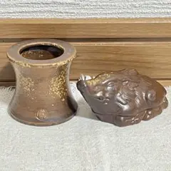 備前焼 猪 香合 茶道具 干支 亥 縁起物 蓋置 茶道具 糸巻形 骨董 古美術のサムネイル